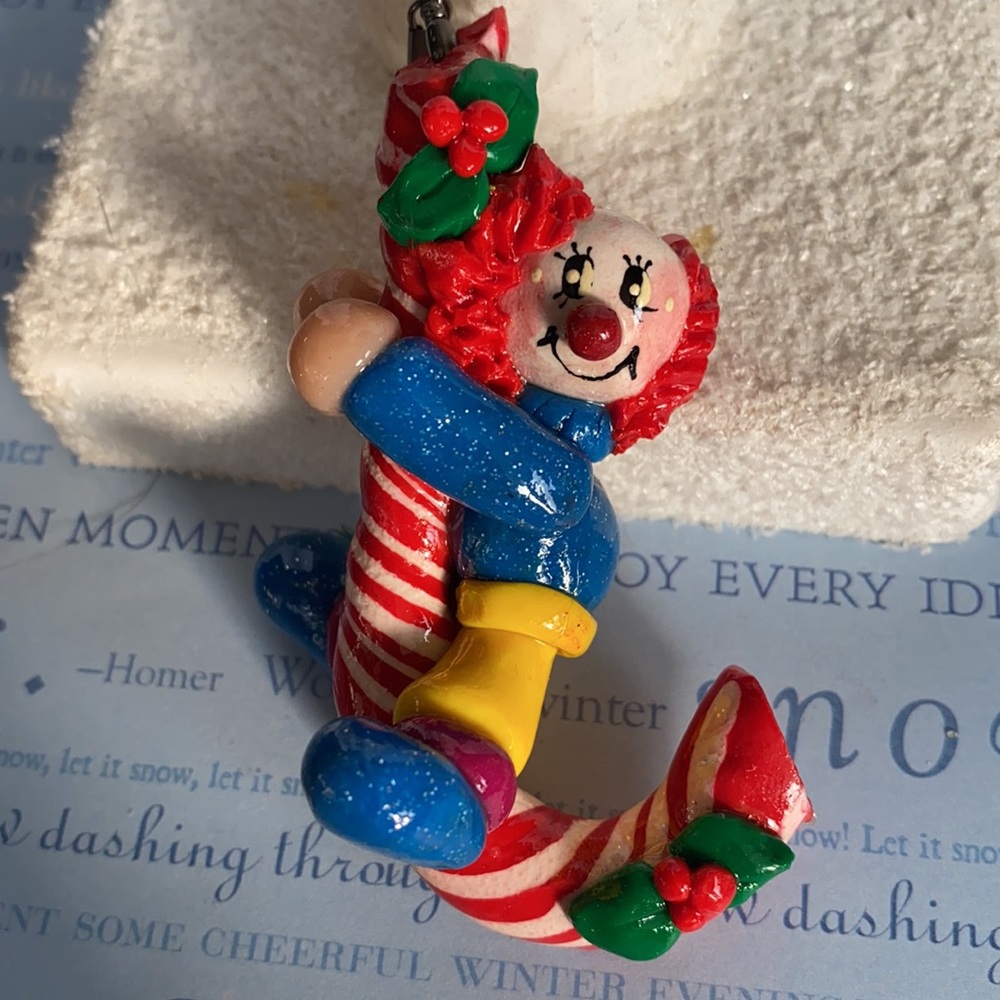 Handcrafted; Clown; Candy Cane; Ornament